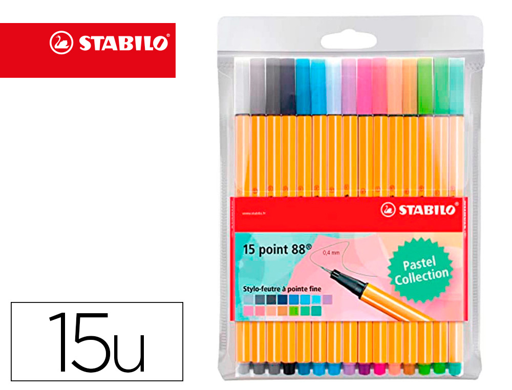 QUIMPERLE BURO SARL  STYLO-FEUTRE STABILO POINT 88 POINTE FINE COLORIS  ASSORTIS PASTEL LOT DE 10 POCHETTES DE 15U