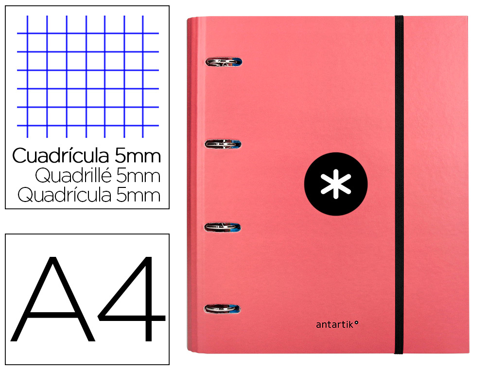 CLASSEUR ANTARTIK 4 ANNEAUX RONDS 40MM A4 CARTON REMBORD FEUILLETS MOBILES Q5X5 COLORISCORAIL
