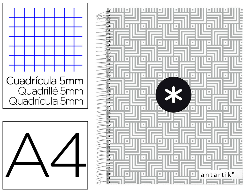CAHIER SPIRALE LIDERPAPEL ANTARTIK A4 240P 100G REMBORD QUADRILLAGE 5MM MICROPERFOR 5 BANDES 4 TROUS TRENDING 2019