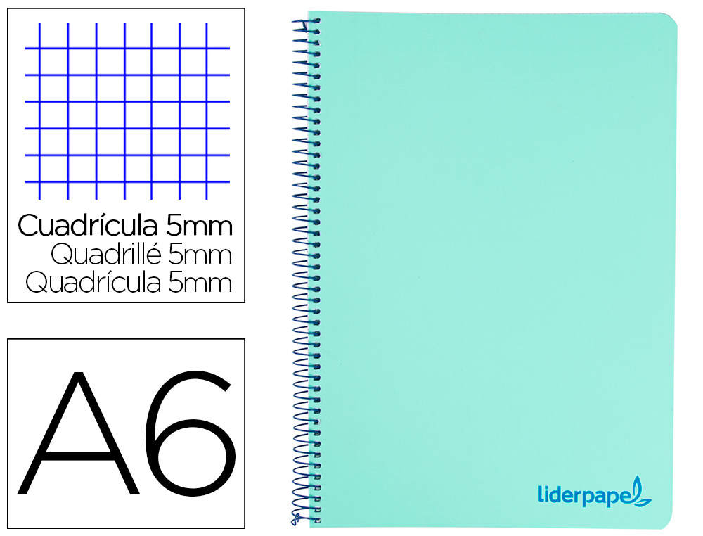 CAHIER SPIRALE LIDERPAPEL A6 MICRO WONDER 240 PAGES 90G    5X5MM 4 BANDES COULEURS VERT