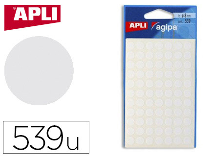 PASTILLE ADHSIVE APLI AGIPA DIAMTRE 8MM PERMANENTE COLORIS BLANC POCHETTE 539 UNITS