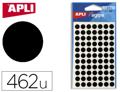 PASTILLE ADHSIVE APLI AGIPA DIAMTRE 8MM PERMANENTE COLORIS NOIR POCHETTE 462 UNITS