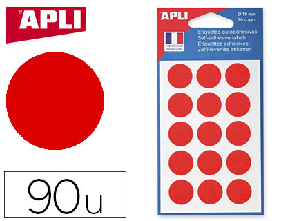 PASTILLE ADHSIVE APLI AGIPA DIAMTRE 19MM PERMANENTE COLORIS ROUGE POCHETTE 90 UNITS