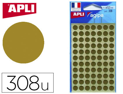 PASTILLE ADHSIVE APLI AGIPA DIAMTRE 8MM PERMANENTE COLORIS OR POCHETTE 308 UNITS