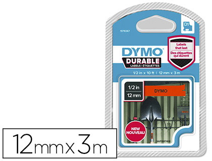 Rubans Dymo D1 12 mm Durable orange écriture noire