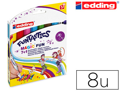 FEUTRE EDDING COLORIAGE MAGIC FUNTASTICS AVEC FEUTRE MAGIQUE BLANC POINTE OGIVE 3MM COULEURS ASSORTIES POCHETTE 8 UNITS