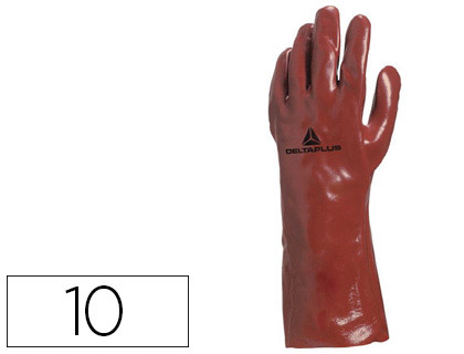 GANT PVC DELTAPLUS ENDUIT SUPPORT JERSEY COTON LONGUEUR 35CM PAISSEUR 0.90MM COLORIS ROUGE TAILLE 10 PAIRE