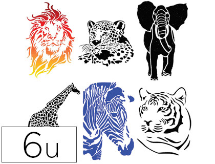 POCHOIR CULTURE CLUB ANIMAUX PLASTIQUE LAVABLE A4 ZBRE PANTHRE LION LPHANT GIRAFE TIGRE LOT 6 UNITS