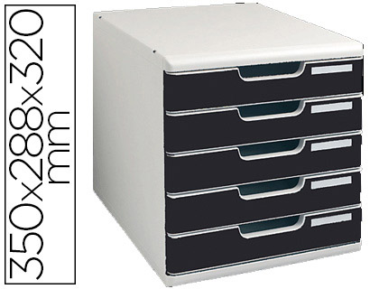 MODULE CLASSEMENT EXACOMPTA 5 TIROIRS A4+ 4 HAUTEURS 350X288X320MM PORTE-TIQUETTE COLORIS GRIS LUMIRE/NOIR