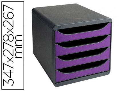 MODULE CLASSEMENT EXACOMPTA BIG BOX 4 TIROIRS OUVERTS MONOBLOC ULTRA RIGIDE 347X278X267MM COLORIS GRIS/VIOLET
