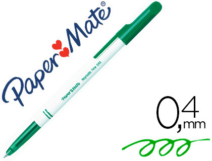 STYLO-BILLE PAPER MATE FINE CARBURE ET MEDIUM ÉCRITURE FINE 0.4MM ENCRE  CLASSIQUE BILLE INDÉFORMABLE COULEUR VERTE