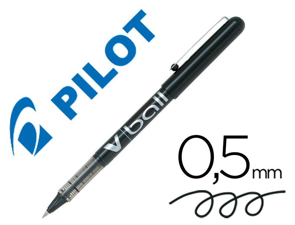 TRAIT - D UNION(RP)  ROLLER PILOT VBALL 5 ÉCRITURE FINE 0.3MM ENCRE  LIQUIDE NIVEAU VISIBLE RÉGULATEUR DÉBIT CLIP MÉTAL COLORIS NOIR