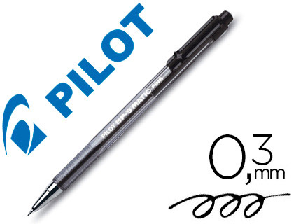 STYLO-BILLE PILOT BP-S MATIC ÉCRITURE FINE 0.3MM 800M ENCRE CLASSIQUE  RÉTRACTABLE CORPS TRANSLUCIDE RECHARGEABLE NOIR