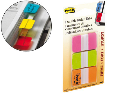 Micro15  MARQUE-PAGES POST-IT INDEX RIGIDE 25X44MM 22F 3 COLORIS ROSE VERT  ORANGE SET 22 INDEX/COULEUR