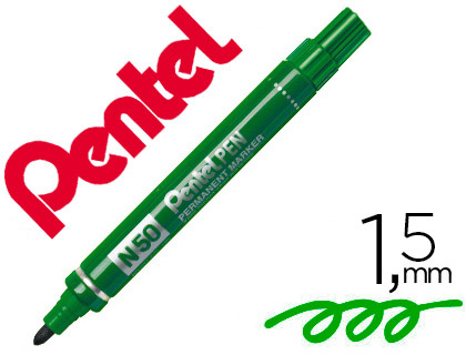 MARQUEUR PENTEL N50 PERMANENT POINTE OGIVE 4.3MM ENCRE  SOLVANT INDLBILE TOUS SUPPORTS CORPS MTAL VERT