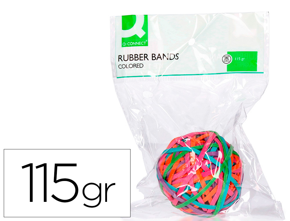 BRACELET CAOUTCHOUC COULEUR Q-CONNECT BOULE 115G SACHET 99 UNITS