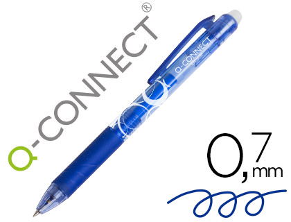 ROLLER Q-CONNECT ÉCRITURE MOYENNE 0.7MM ENCRE EFFAÇABLE GRIP PRÉHENSION  GOMME SERTIE COLORIS BLEU