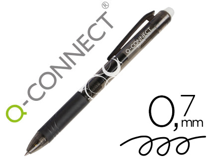 ROLLER Q-CONNECT ÉCRITURE MOYENNE 0.7MM ENCRE EFFAÇABLE GRIP PRÉHENSION  GOMME SERTIE COLORIS NOIR