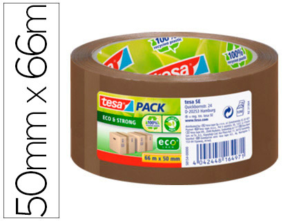 RUBAN ADHSIF TESAPACK ECO&STRONG EMBALLAGE POLYPROPYLNE TRS SOLIDE 100% PLASTIQUE RECYCL 50MMX66M HAVANE