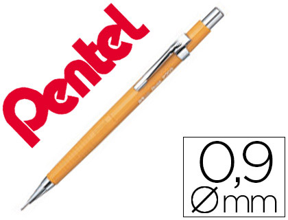 PORTE-MINE PENTEL P200 0.9MM EMBOUT ET AGRAFE MTALLIQUES CANON FIXE LONGUEUR 4 MM GOMME RECHARGEABLE CORPS JAUNE