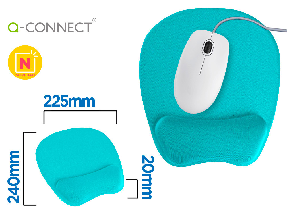 ESPACE PAPETERIE  TAPIS SOURIS Q-CONNECT REPOSE-POIGNET ERGONOMIQUE MOUSSE  GRAND CONFORT FACILEMENT NETTOYABLE COLORIS TURQUOISE