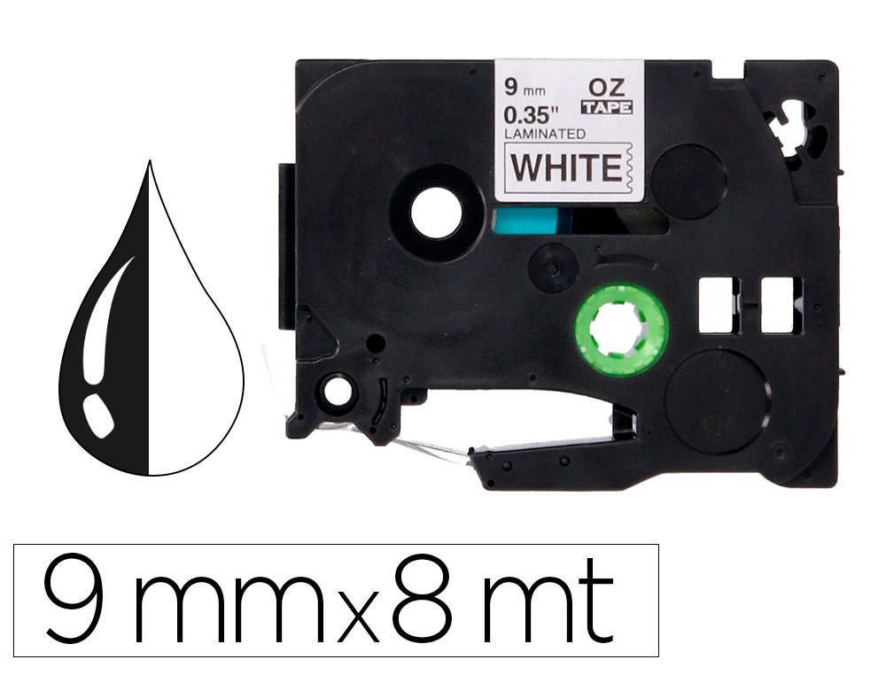 RUBAN TITREUSE Q-CONNECT TZE-221 BLANC-NOIR 9 MM X 8   MT OZE-221