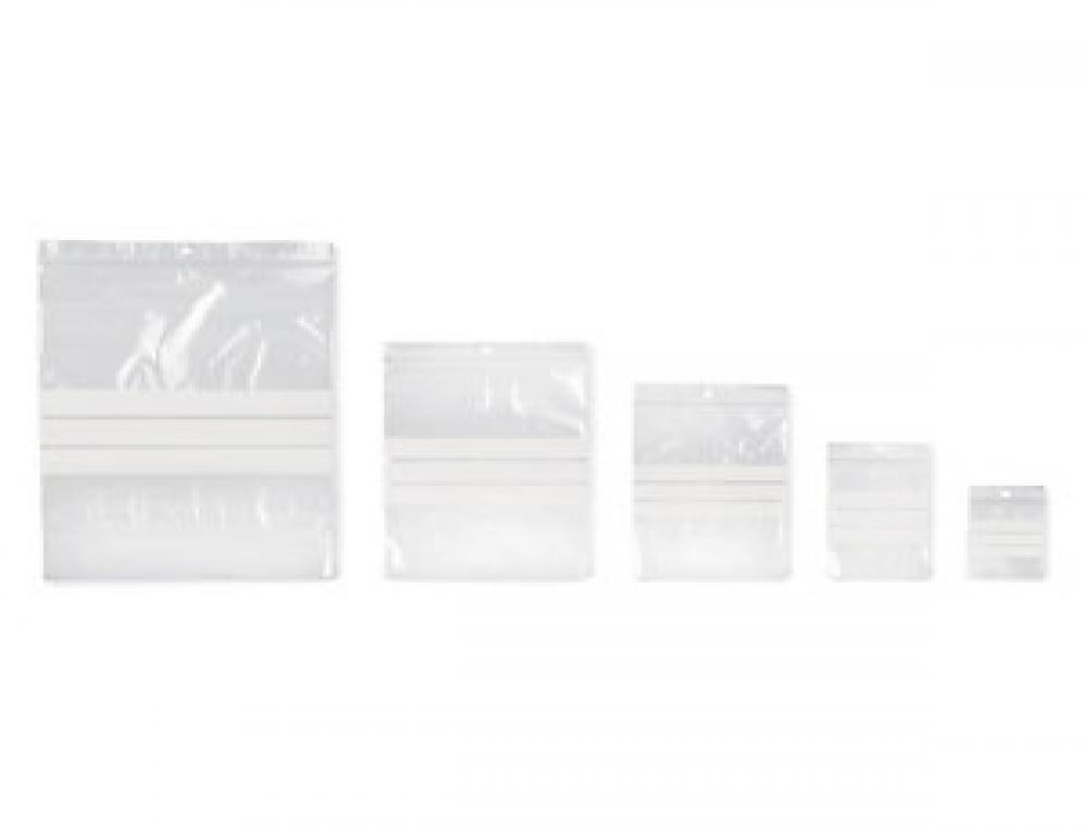 SACHET TRANSPARENT ECOCLIP POLYETHYLENE BASSE DENSITE BANDES BLANCHES  FERMETURE ZIP TROU SUSPENSION 12X18CM 1000