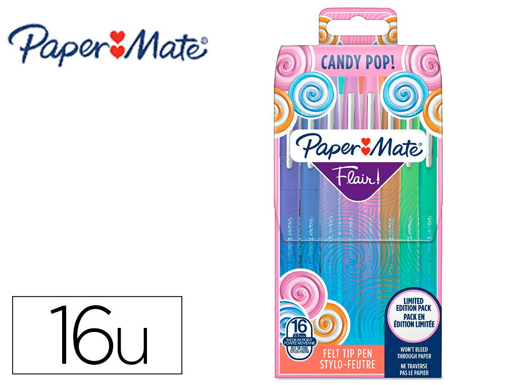 FEUTRE ECRITURE PAPER MATE FLAIR CANDY POP POINTE MOYENNE POCHETTE 16  UNITES ASSORTIES