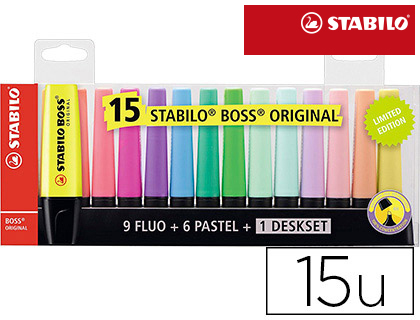 Set De Bureau de 15 Surligneurs STABILO BOSS Original - Couleurs