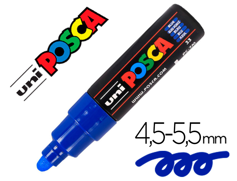 MARQUEUR PEINTURE POSCA PC7M POINTE LARGE CONIQUE ENCRE    INODORE COUVRANTE MISCIBLE    TOUS SUPPORTS COLORIS BLEU