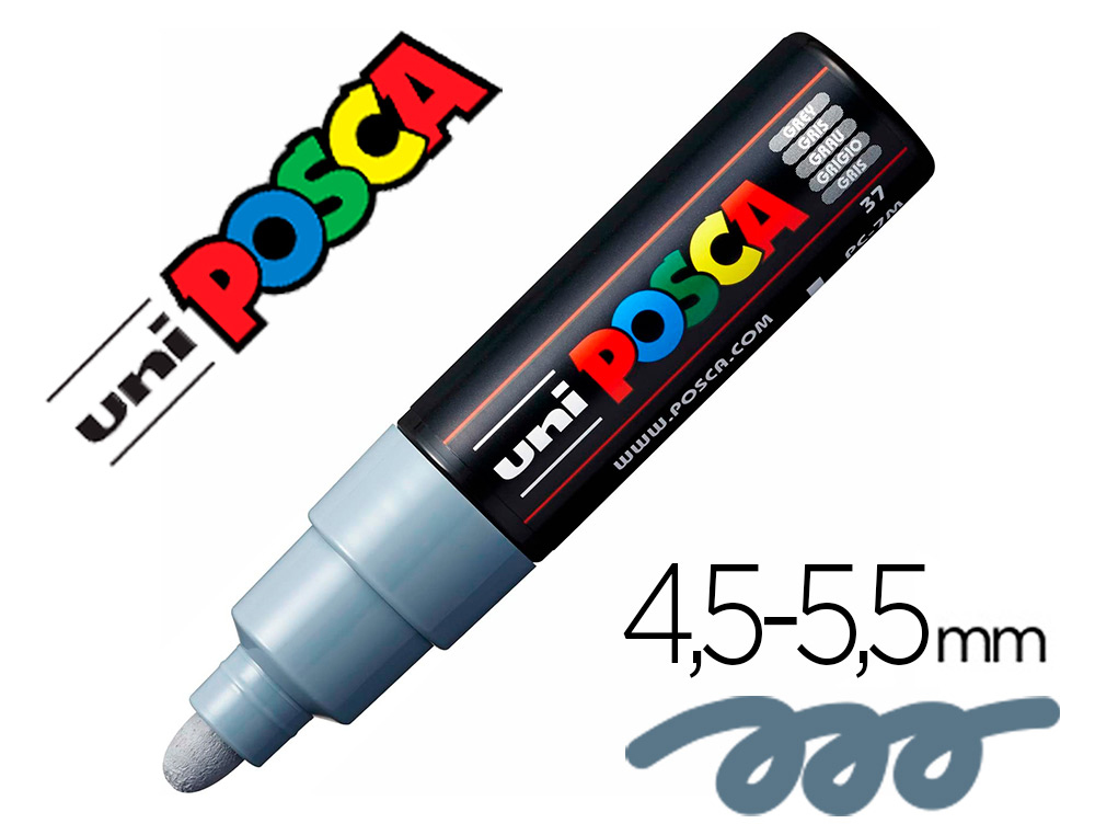 MARQUEUR PEINTURE POSCA PC7M POINTE LARGE CONIQUE ENCRE    INODORE COUVRANTE MISCIBLE    TOUS SUPPORTS COLORIS GRIS