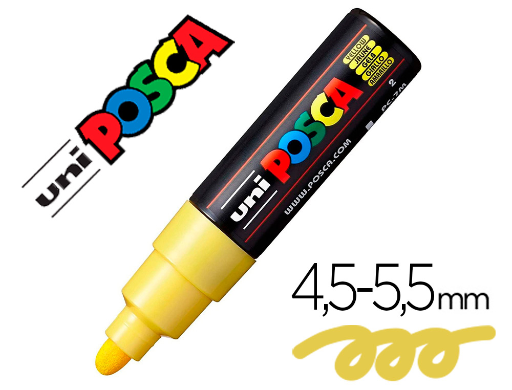 MARQUEUR PEINTURE POSCA PC7M POINTE LARGE CONIQUE ENCRE    INODORE COUVRANTE MISCIBLE    TOUS SUPPORTS COLORIS JAUNE