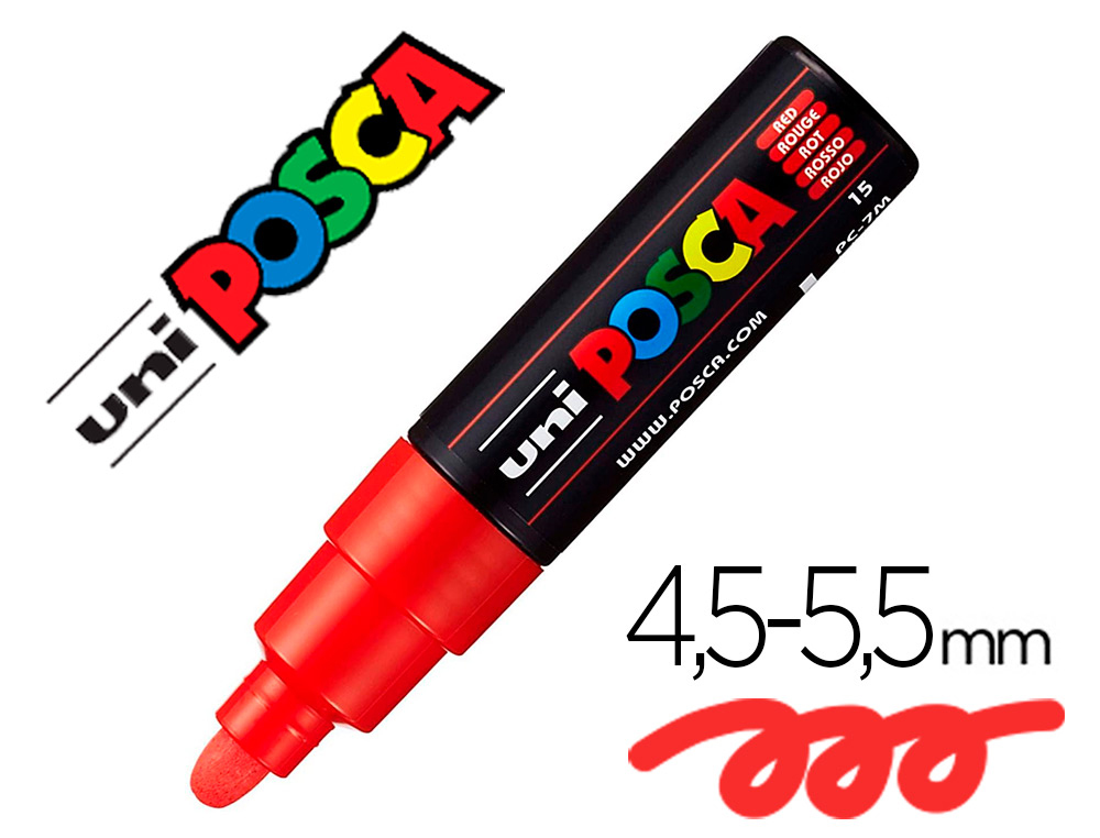 MARQUEUR PEINTURE POSCA PC7M POINTE LARGE CONIQUE ENCRE    INODORE COUVRANTE MISCIBLE    TOUS SUPPORTS COLORIS ROUGE