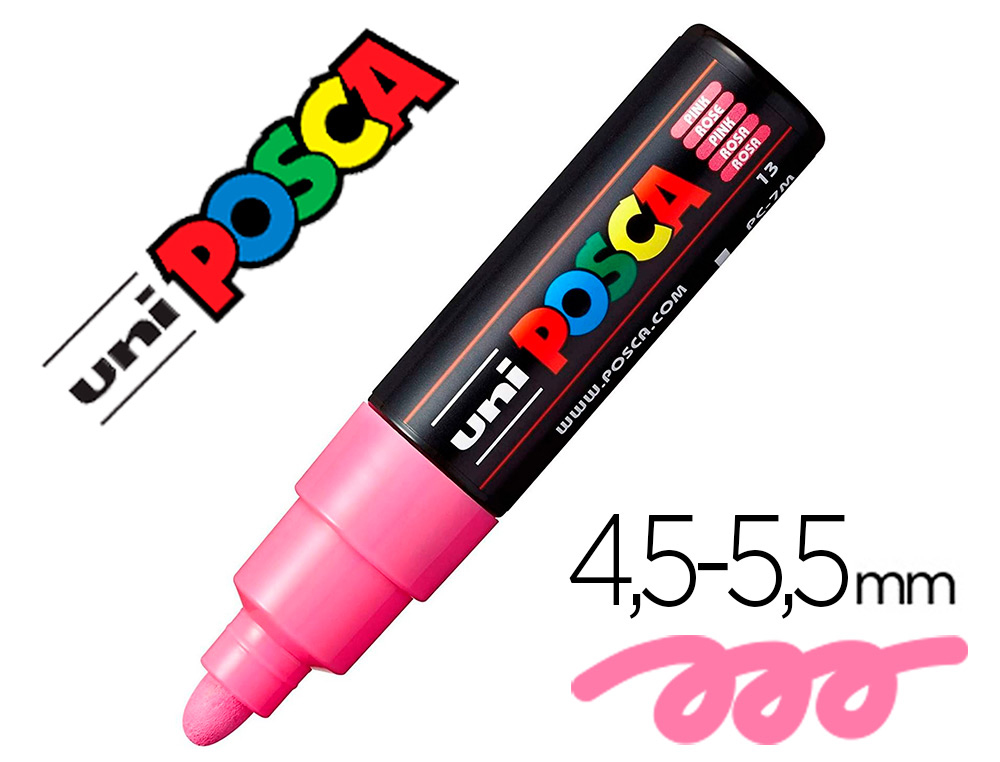 MARQUEUR PEINTURE POSCA PC7M POINTE LARGE CONIQUE ENCRE    INODORE COUVRANTE MISCIBLE    TOUS SUPPORTS COLORIS ROSE