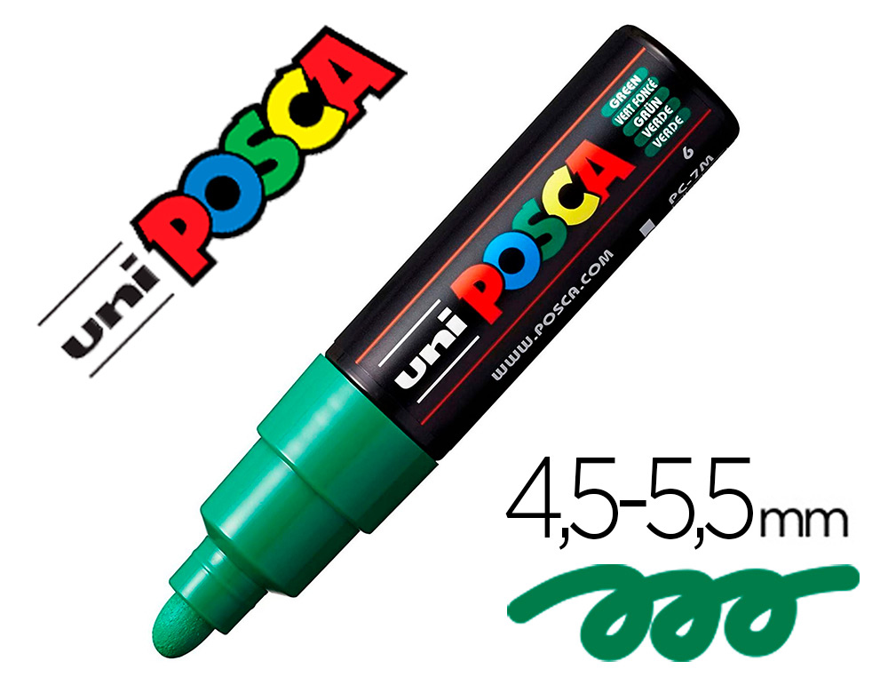 MARQUEUR PEINTURE POSCA PC7M POINTE LARGE CONIQUE ENCRE    INODORE COUVRANTE MISCIBLE    TOUS SUPPORTS COLORIS VERT
