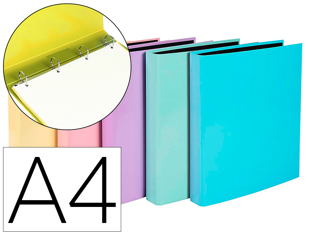 CLASSEUR EXACOMPTA AQUAREL 4 ANNEAUX D 25MM A4 CARTON PELLICULE COLORIS PASTEL ASSORTIS BLEU JAUNE CORAIL MAUVE VERT