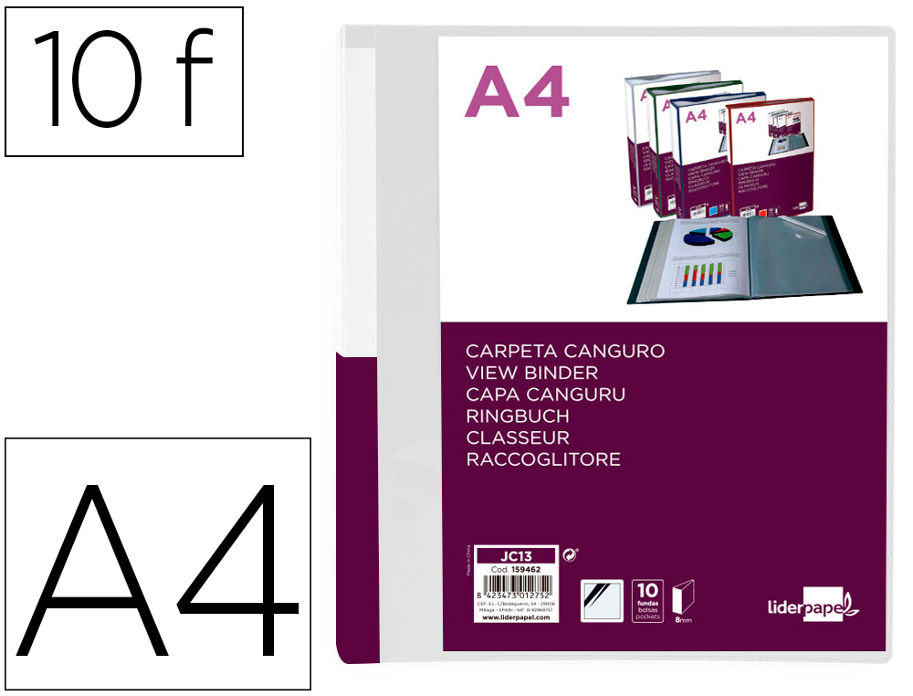 PROTEGE-DOCUMENTS LIDERPAPEL PERSONNALISABLE KANGOUROU     POLYPROPYLENE 10 POCHETTES    FIXES A4 COLORIS TRANSPARENT