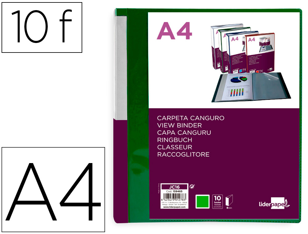 PROTEGE-DOCUMENTS LIDERPAPEL PERSONNALISABLE KANGOUROU     POLYPROPYLENE 10 POCHETTES    FIXES A4 COLORIS VERT