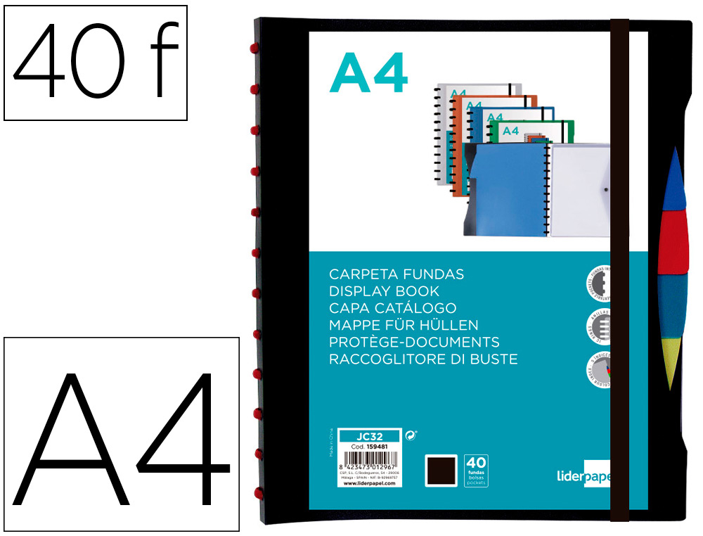 PROTEGE-DOCUMENTS LIDERPAPEL PERSONNALISABLE KANGOUROU 40  POCHETTES AMOVIBLES 5         INTERCALAIRES A4 COLORIS NOIR