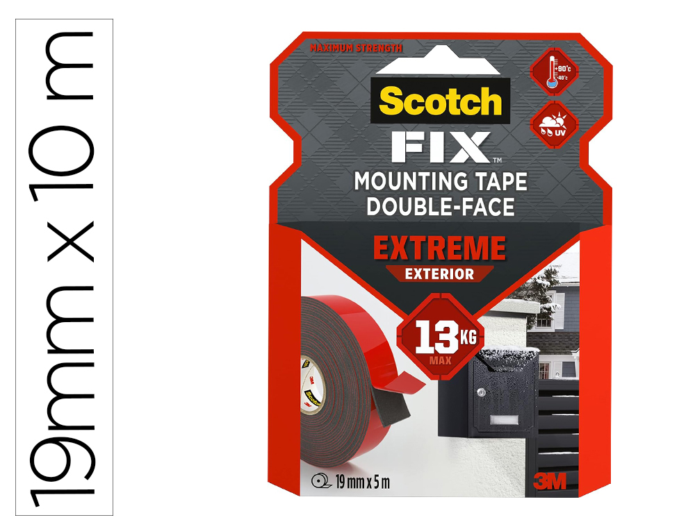 RUBAN FIXATION SCOTCH DOUBLE FACE EXTRA FORT 19MMX1,5M     APPLICATION INTERIEURE        RESISTANCE CHALEUR/HUMIDITE