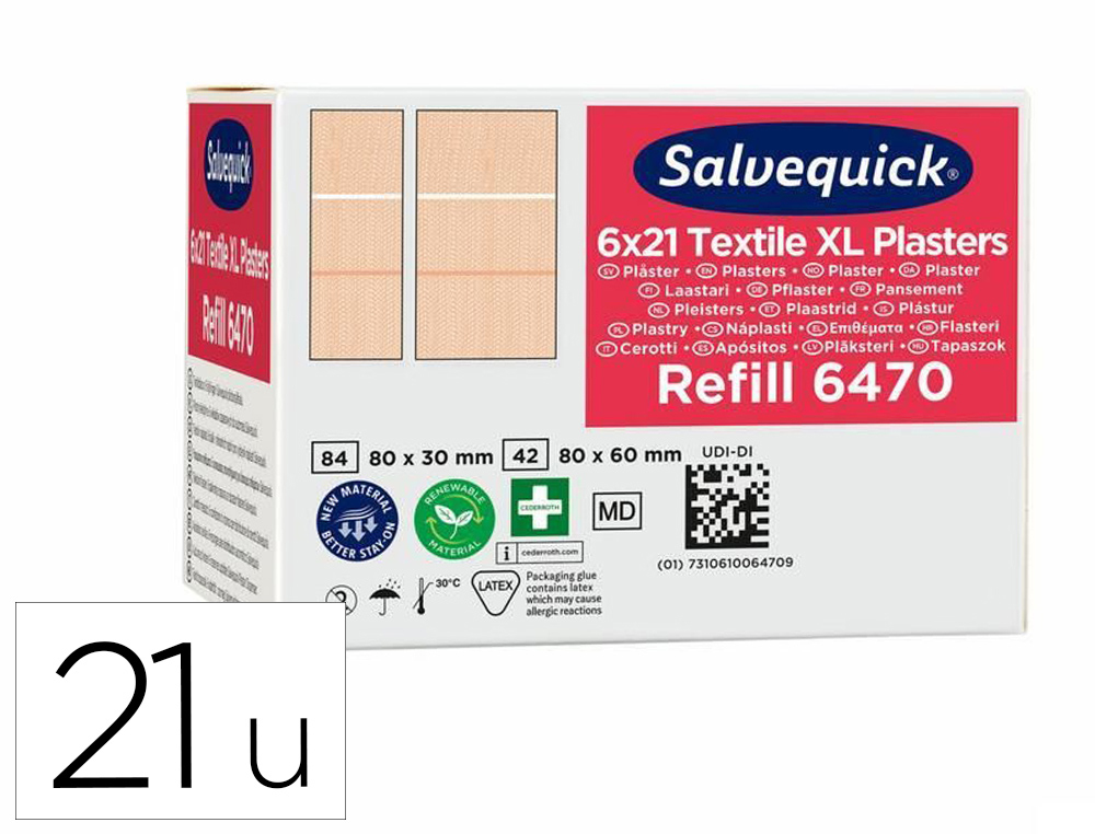 RECHARGE SALVEQUICK PANSEMENT XL COTON HAUTE QUALITE        HYPOALLERGENIQUE 21 UNITES
