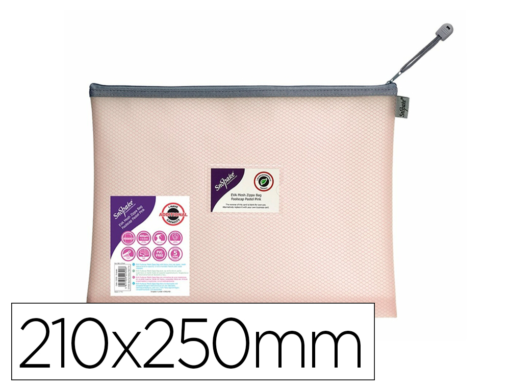 POCHETTE ENVELOPPE SNOPAKE ZIP EVA MESH A5 210X250MM     PORTE-CARTES VISITE COLORIS   ROSE PASTEL