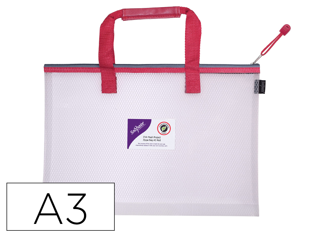 SAC ZIPPE SNOPAKE EVA MESH HC PROJECT ZIPPA BAG A3 30 MICRONS POIGNEE COUVERTURE SURFACE LISSE COLORIS ANSE ROUGE
