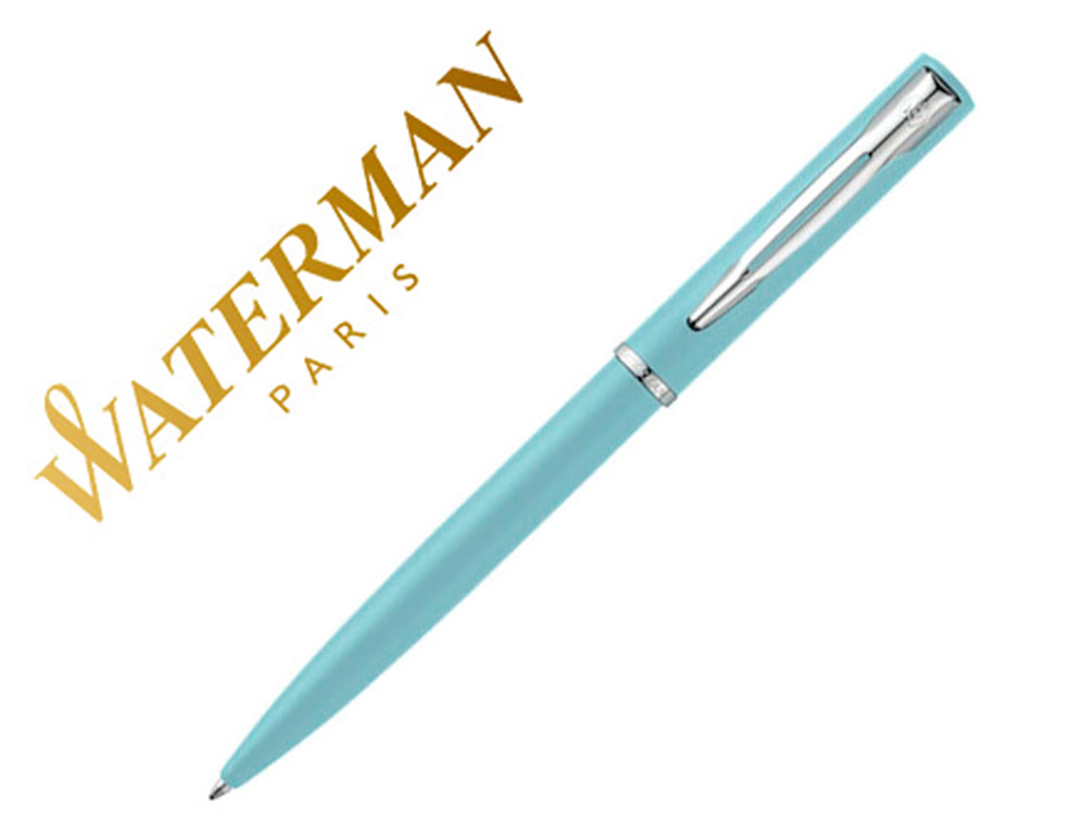 STYLO BILLE WATERMAN ALLURE PASTEL POINTE M CAPUCHON CLIP ATTRIBUTS CHROMES COFFRET     CADEAU BLEU PASTEL