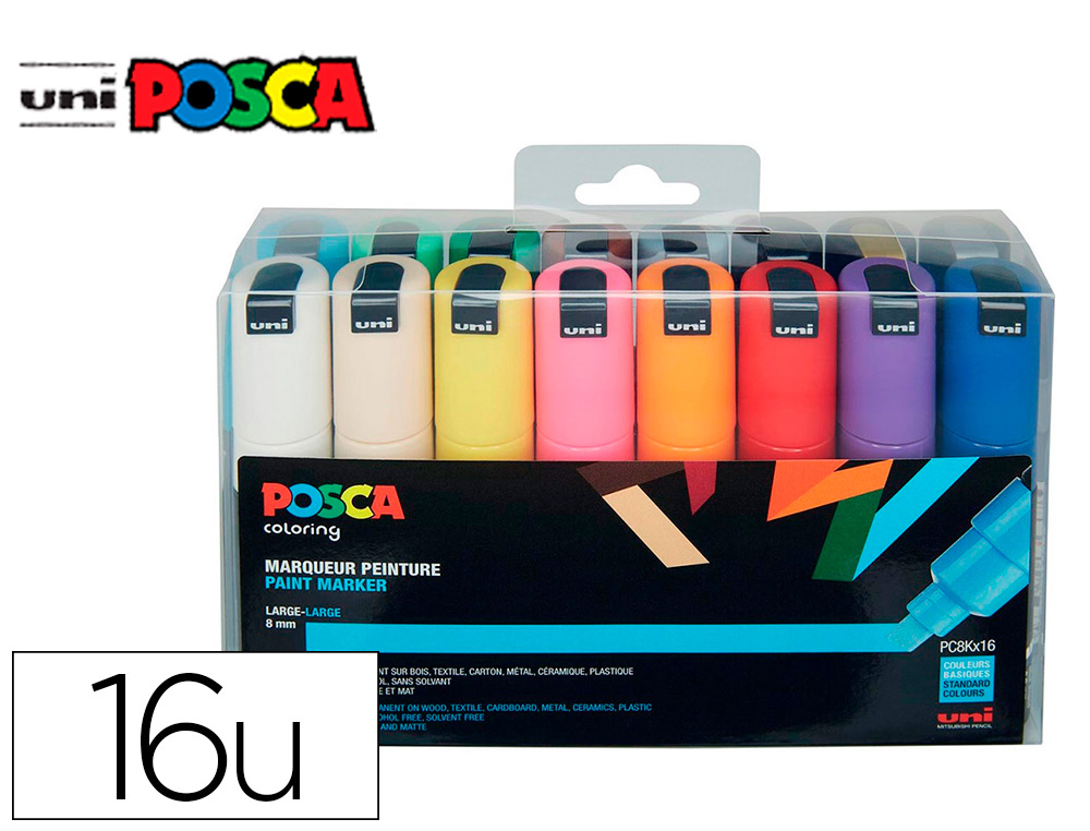 MARQUEUR PEINTURE POSCA PC3M POINTE LARGE BISEAUTEE ENCRE  INODORE COUVRANTE SET 16      UNITES ASSORTIES
