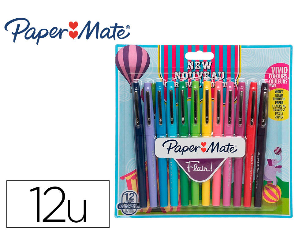 BLISTER 12 STYLOS-FEUTRES PAPER MATE FLAIR CARNAVAL     COLORIS ASSORTIS