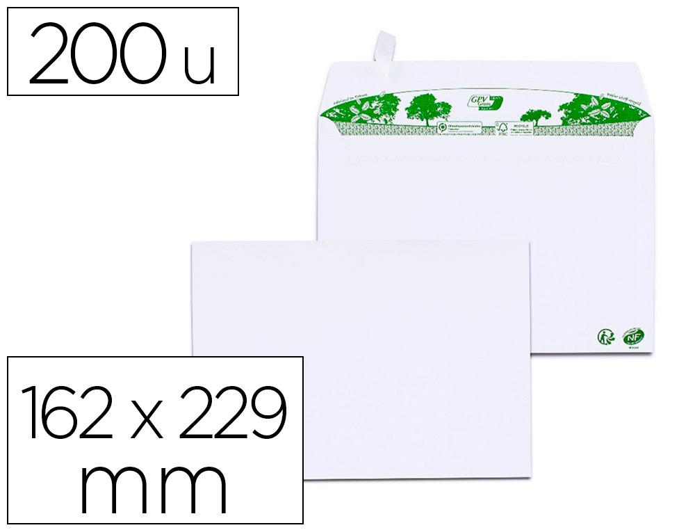 BC Informatique  ENVELOPPE GPV GREEN C5 162X229MM 80G ADHÉSIVE RECYCLÉE  EXTRA BLANCHE FENÊTRE 45X100MM BOÎTE 500 UNITÉS