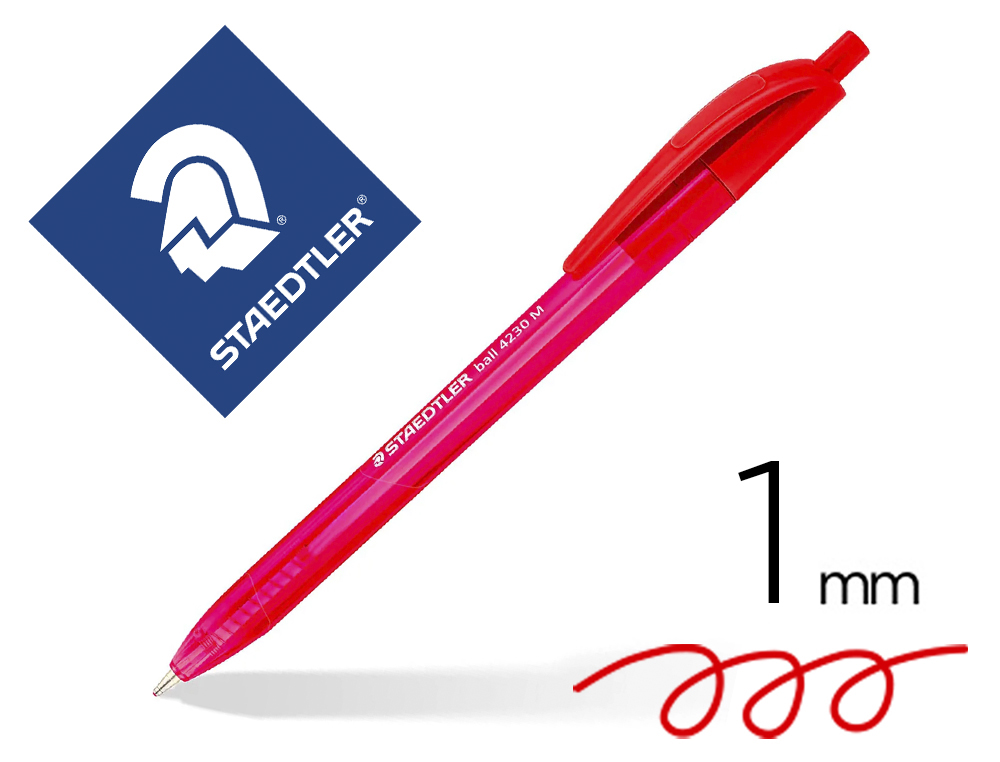 STYLO-BILLE STAEDTLER BALL 4230 M TRIANGULAIRE RETRACTABLE ERGONOMIQUE POINTE MOYENNE  1MM COLORIS ROUGE