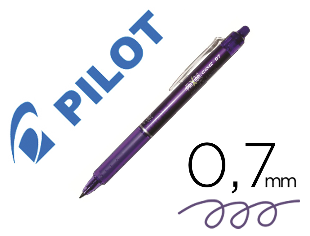 ROLLER PILOT FRIXION BALL CLICKER RETRACTABLE ECRITURE MOYENNE POINTE 0,7MM ENCRE GEL RECHARGEABLE COLORIS MAUVE