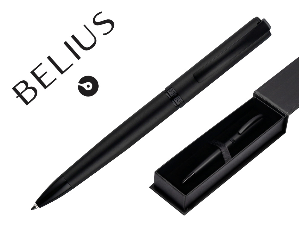 STYLO-BILLE BELIUS TURBO MONOCHROME ALUMINIUM TEXTURE POINTILLEE ENCRE BLEUE COLORIS NOIR DANS COFFRET CADEAU